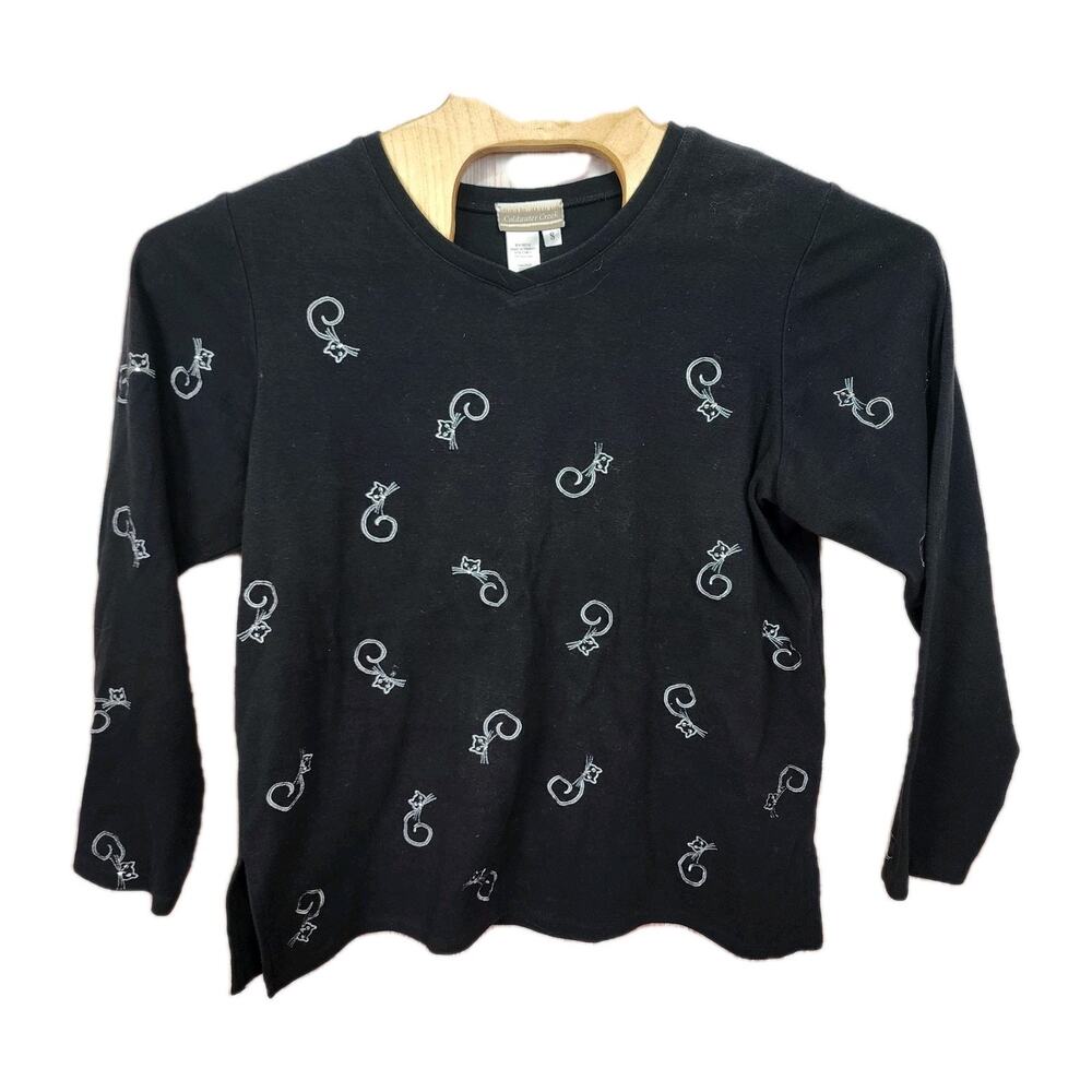 Vintage Coldwater Creek Cat Print Chenille Leopard Trim Zip Sweater Small S